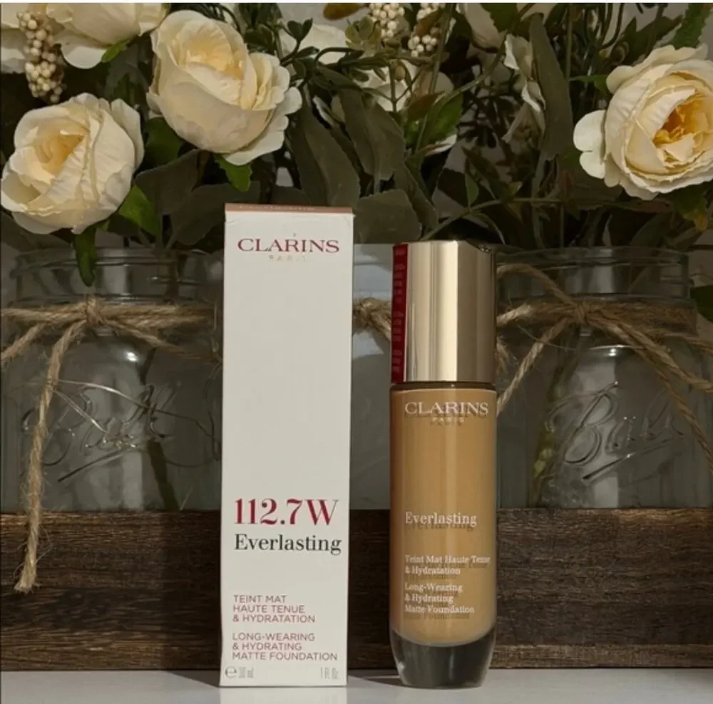 Clarins NIB Everlasting Foundation in 112.7W Macchiato Transfer proof 24 HR